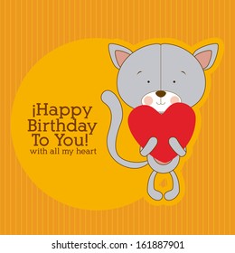 kitty design over orange  background vector illustration 