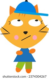 Kitty dissatisfied, illustration or icon, vector on white background.