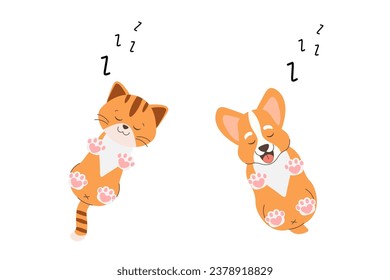  Kitty and doggie sleeping together Vector illustration 