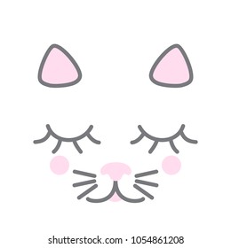 Kitty face. Cute animal sleeping face. Vector.