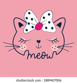 kitty face and meow hand drawn lettering