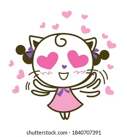 Kitty Girl, Cat Meow feel in love, cat's face saying love Isolated, Vector illustration