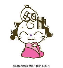 Kitty Girl, Cat Meow is get sick Isolated, Vector illustration