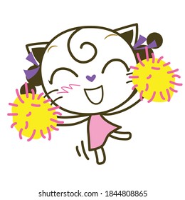 Kitty Girl, Cat Meow Happy, cat's face laughing Isolated, Vector illustration