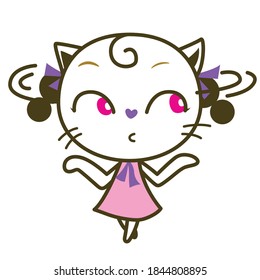 Kitty Girl, Cat Meow Say No, cat's face refuse Isolated, Vector illustration