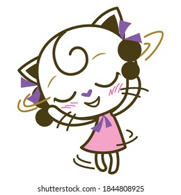 Kitty Girl,  Cat shy, Meow be timid Isolated, Vector illustration