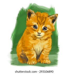 Kitty hand drawn vector colorful illustration