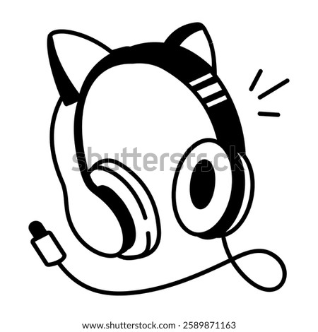 Kitty headphones icon in doodle style 

