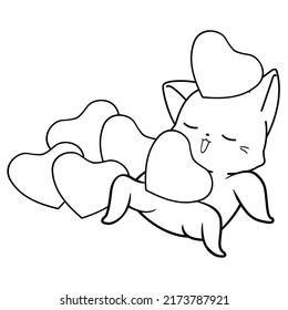 Kitty with heart cartoon character coloring page