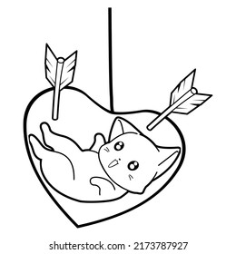 Kitty with heart cartoon character coloring page