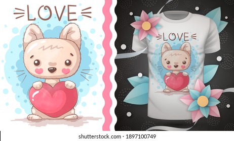 Kitty with heart idea for print t-shirt