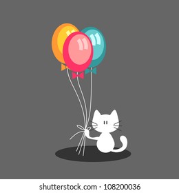 Kitty holding balloon cute greeting card