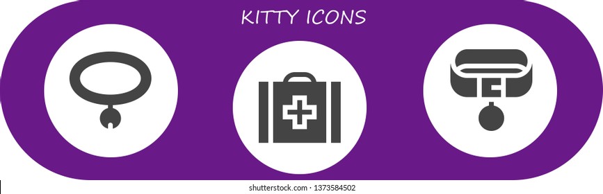 kitty icon set. 3 filled kitty icons.  Collection Of - Collar, Veterinary