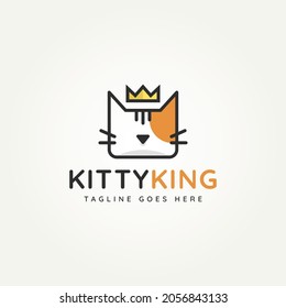 kitty king minimalist flat logo, cat head with king crown pet shop or clinic icon logo vector illustration design