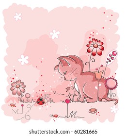 Kitty and ladybug - friends greeting card