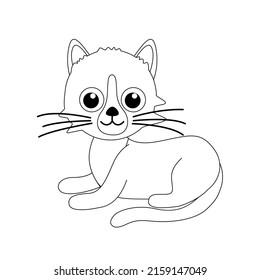 Kitty lies coloring page. Black and white cat, kitten. Vector