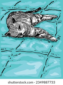 Kitty lies down on the bed vectors art