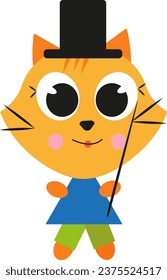 Kitty magician, illustration or icon, vector on white background.