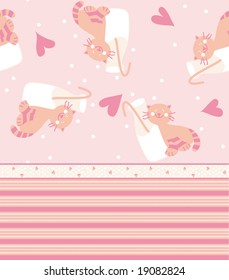 kitty with milk and hearts and dots with a ribbon and a seamless ringel