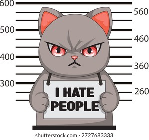 Kitty Mugshot I Hate People Cat Holding Police Prisoner Board Vector