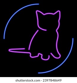 kitty neon sign, modern glowing banner design, colorful modern design trends on black background. Vector illustration.