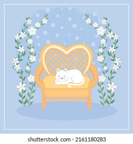 Kitty on the couch. Cute retro illustration.