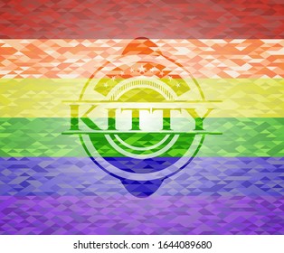 Kitty on mosaic background with the colors of the LGBT flag