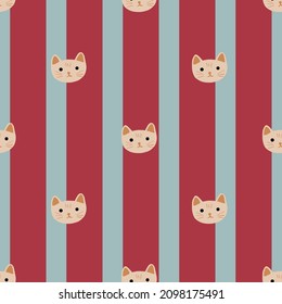 Kitty pattern seamless in freehand style. Head animals on colorful background. Vector illustration for textile prints, fabric, banners, backdrops and wallpapers.