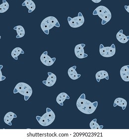 Kitty pattern seamless in freehand style. Head animals on colorful background. Vector illustration for textile prints, fabric, banners, backdrops and wallpapers.