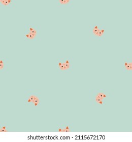 Kitty pattern seamless in freehand style. Head animals on colorful background. Vector illustration for textile prints, fabric, banners, backdrops and wallpapers.