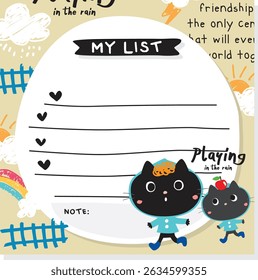 kitty playing in the rain template wish list doodle