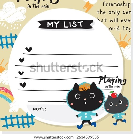 kitty playing in the rain template wish list doodle