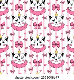 Kitty princess cute girly seamless pattern