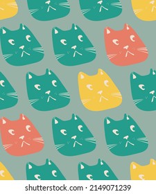 Kitty print for apparel. Seamless pattern with cute cats
