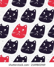 Kitty print for apparel. Seamless pattern with cute cats