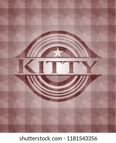 Kitty red emblem or badge with geometric pattern background. Seamless.
