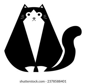 Kitty sitting and posing, isolated portrait of cat character. Black kitty with long tail and furry coat, curious domestic animal pet. Purebred mammal, adorable kitten muzzle. Vector in flat style