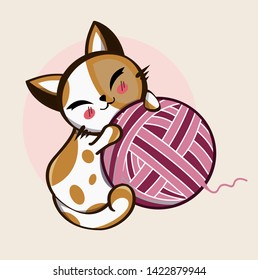 Kitty slepping with a ball of yarn