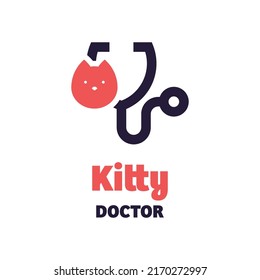 Kitty and stethoscope logo in modern style. on a white background, Concept medical logo