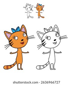 Kitty vector coloring for kids children's coloring pages outline plus fill vector educational drawing cat