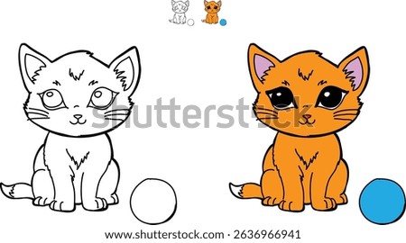 Kitty vector coloring for kids children's coloring pages outline plus fill vector educational drawing cat