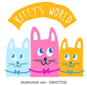 Kitty's world cute vector illustration