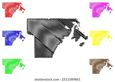 Região de Kivalliq (Canadá, Território de Nunavut, América do Norte) mapa ilustração vetorial, esboço de rabisco Mapa de Kivalliq