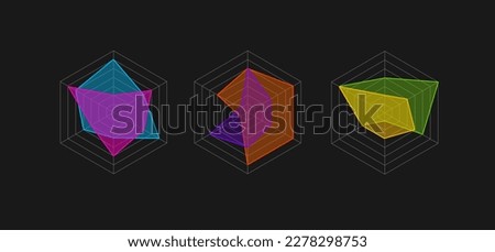 KIVIAT Radar or Spider Diagram Template Thin Line Different Types Set for Report and Presentation. Vector illustration