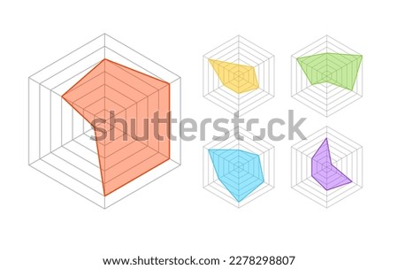 KIVIAT Radar or Spider Diagram Template Thin Line Set for Processes, Chart or Graph. Vector illustration