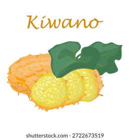 A aparência exótica da fruta Kiwano torna esta obra de arte adequada para conceitos de comida, projetos de estilo de vida saudável, temas culinários, embalagens, visuais de nutrição, mercados tropicais e materiais educacionais