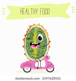 Kiwano fruit cute funny cheerful characters with different poses and emotions. Natural vitamin antioxidant detox food collection. Vector hand drawn illistration.