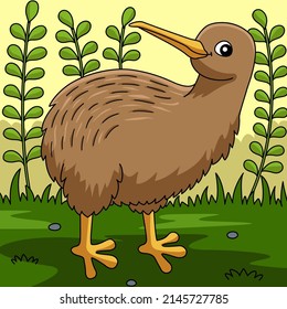 Kiwi Animal Colored Cartoon Illustration