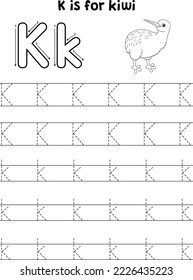Kiwi Animal Tracing Letter ABC Coloring Page K