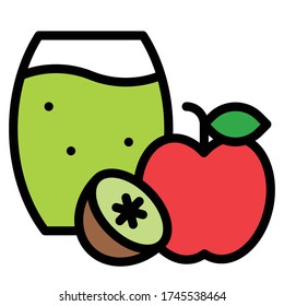 Kiwi apple juice icon, Beverage filled style vector illustration